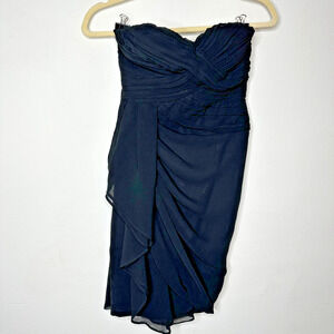 Fora Black Strapless Sweetheart Criss Cross Front Ruffle Ruched Mini Dress S